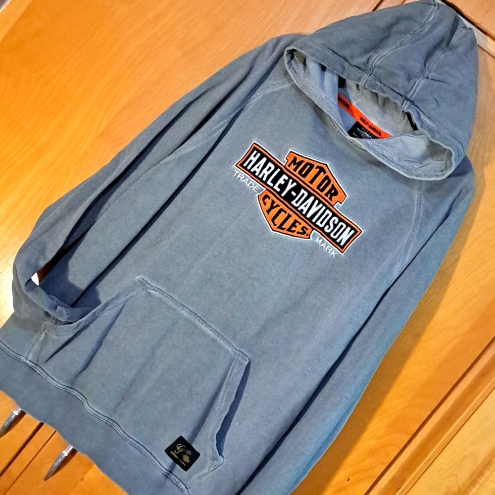 Harley Davidson men's vintage style hooded, pull over sweatshirt, gray, XL